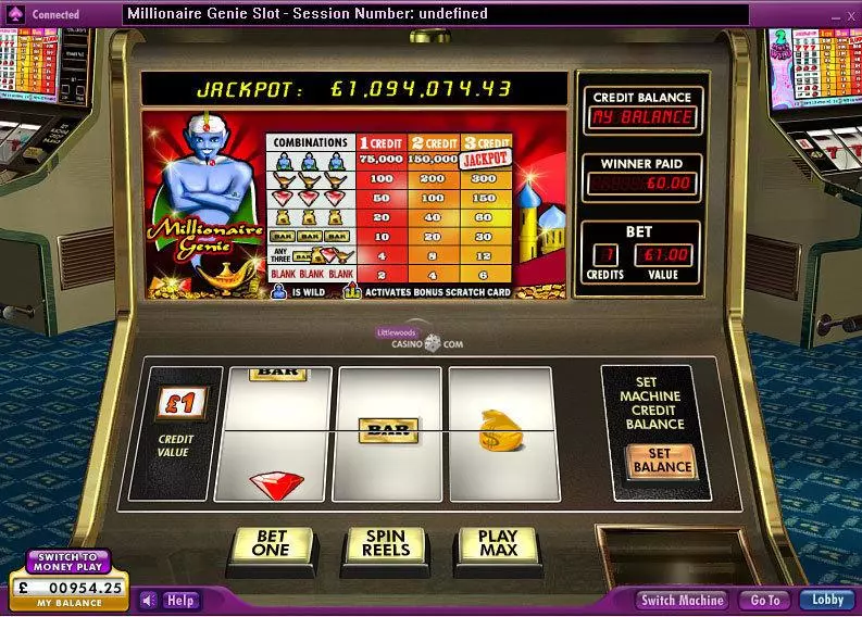 Millionaire Genie  Real Money Slot made by 888 - Main Screen Reels