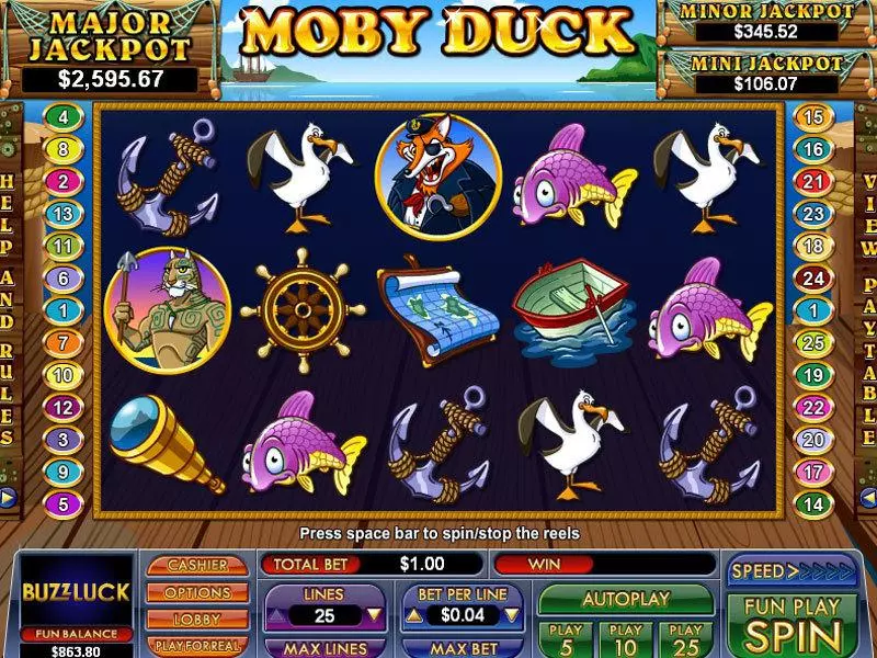 Moby Duck  Real Money Slot made by NuWorks - Main Screen Reels