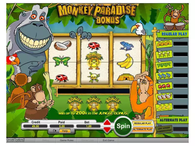 Monkey Paradise Bonus  Real Money Slot made by bwin.party - Main Screen Reels