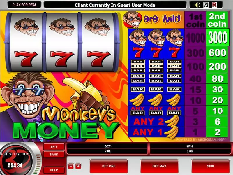 Monkey's Money  Real Money Slot made by Microgaming - Main Screen Reels