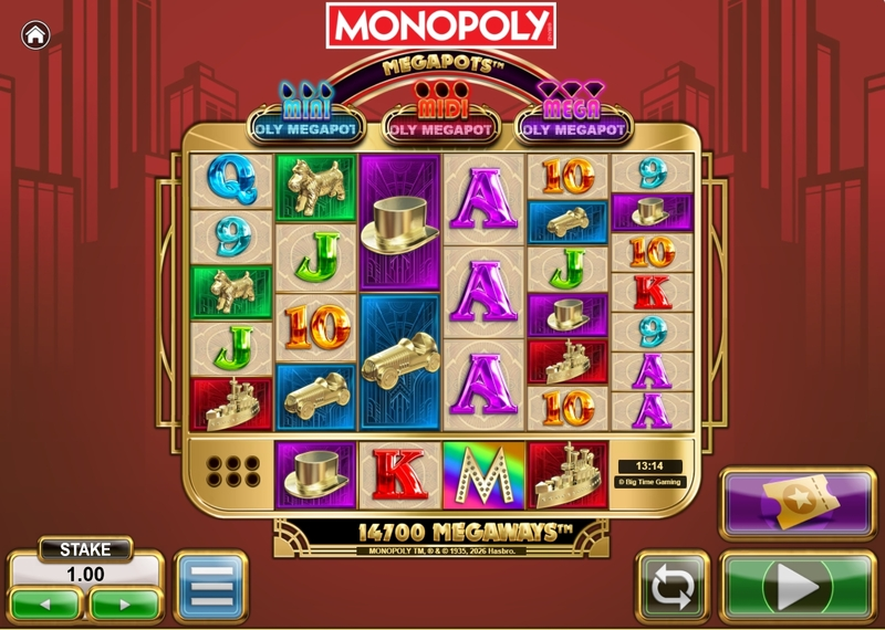 Monopoly Megapots  Real Money Slot made by Big Time Gaming - Main Screen Reels