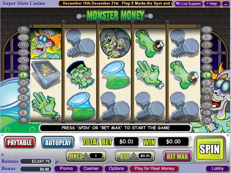 Monster Money  Real Money Slot made by WGS Technology - Main Screen Reels