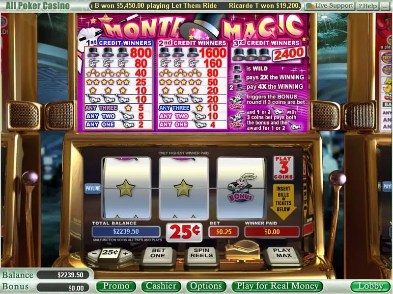 Monte Magic  Real Money Slot made by WGS Technology - Main Screen Reels