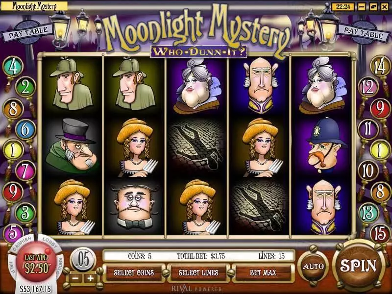 Moonlight Mystery  Real Money Slot made by Rival - Main Screen Reels