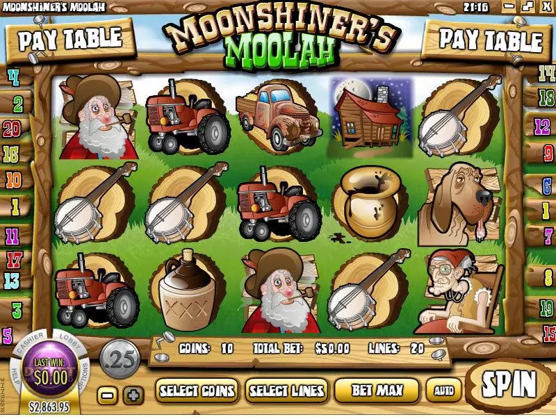 Moonshiners Moolah  Real Money Slot made by Rival - Main Screen Reels