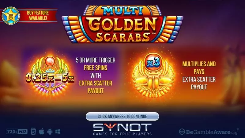 Multi Golden Scarab  Real Money Slot made by Synot Games - Introduction Screen