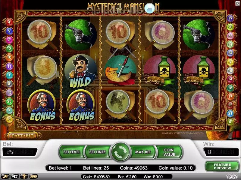 Mystery at the Mansion  Real Money Slot made by NetEnt - Main Screen Reels