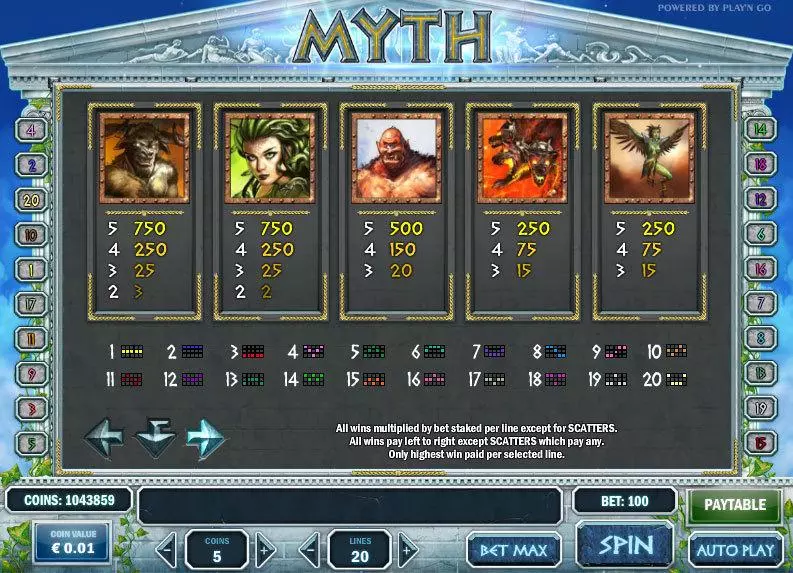Myth  Real Money Slot made by Play'n GO - Info and Rules