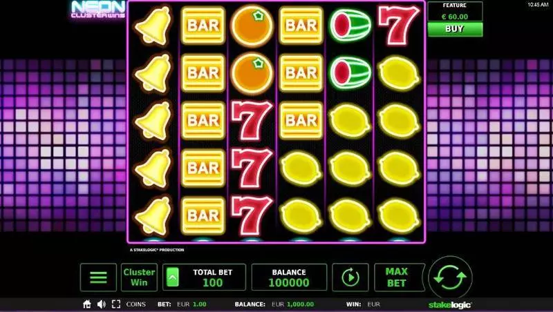 Neon Cluster Wins  Real Money Slot made by StakeLogic - Main Screen Reels
