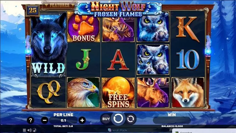 Night Wolf – Frozen Flames  Real Money Slot made by Spinomenal - Main Screen Reels