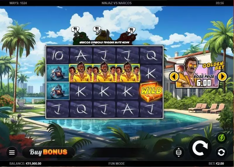 Ninjaz vs Narcos  Real Money Slot made by Kalamba Games - Main Screen Reels