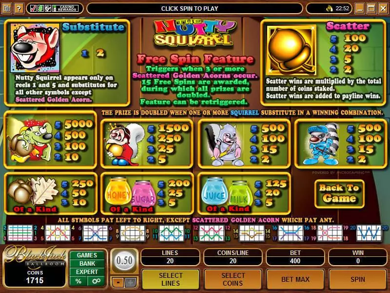 Nutty Squirrel  Real Money Slot made by Microgaming - Info and Rules