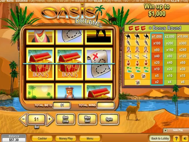 Oasis Dreams  Real Money Slot made by NeoGames - Main Screen Reels
