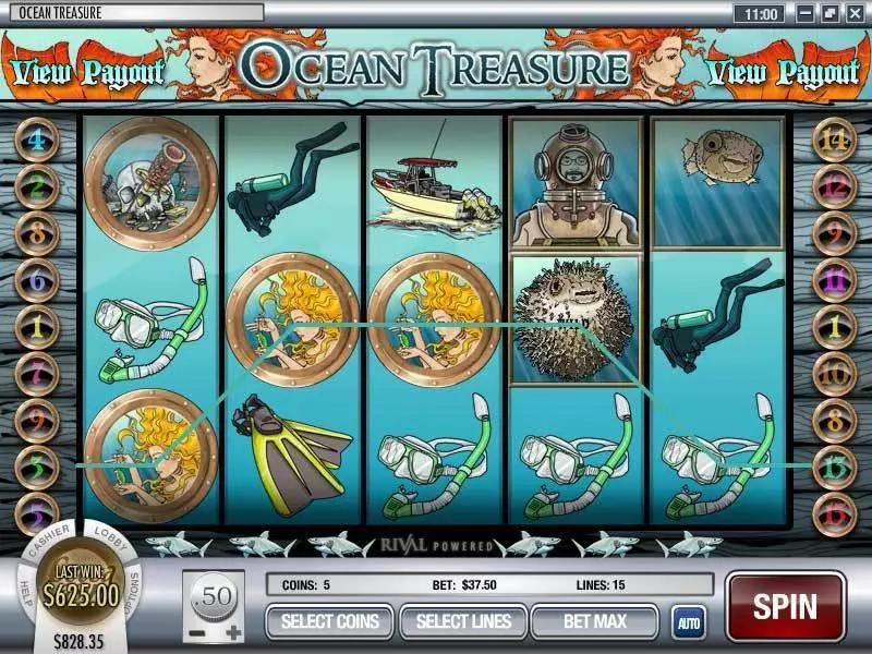Ocean Treasure  Real Money Slot made by Rival - Main Screen Reels