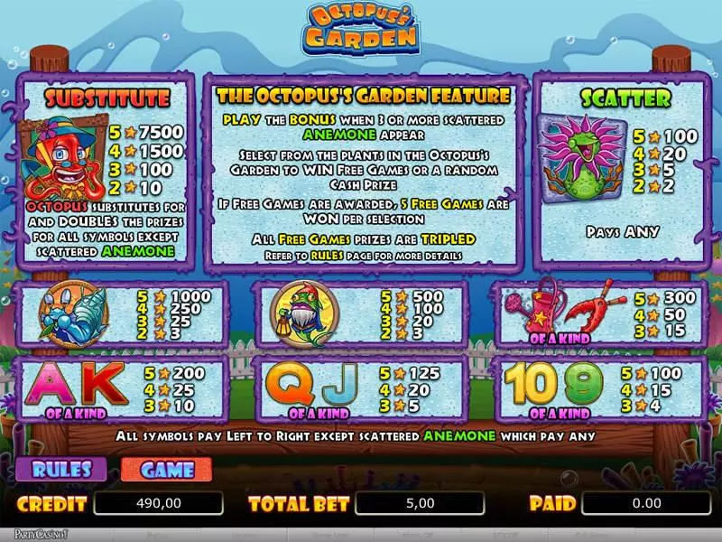 Octopus's Garden  Real Money Slot made by bwin.party - Info and Rules