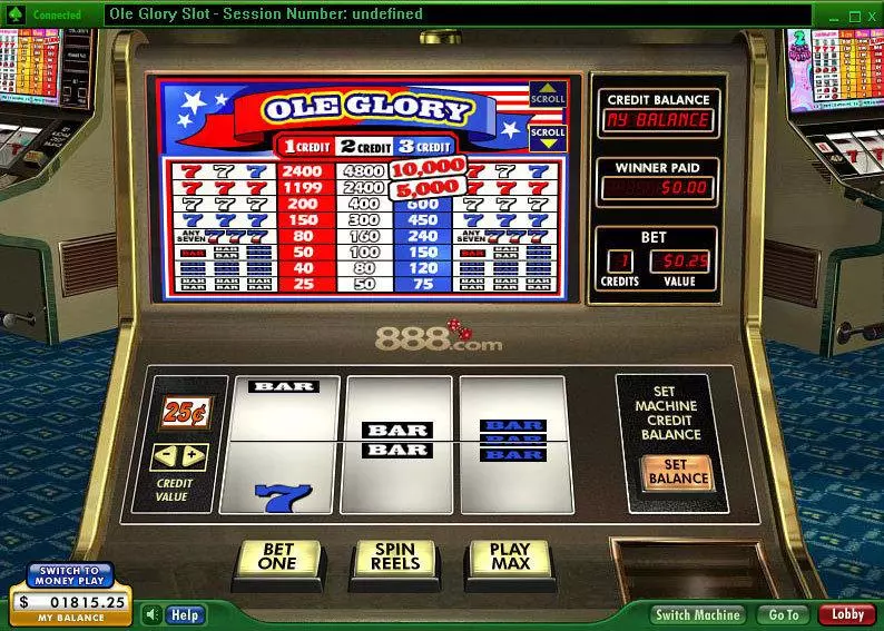 Ole Glory  Real Money Slot made by 888 - Main Screen Reels
