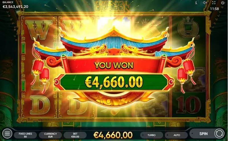 Oriental Dragon  Real Money Slot made by Endorphina - Winning Screenshot