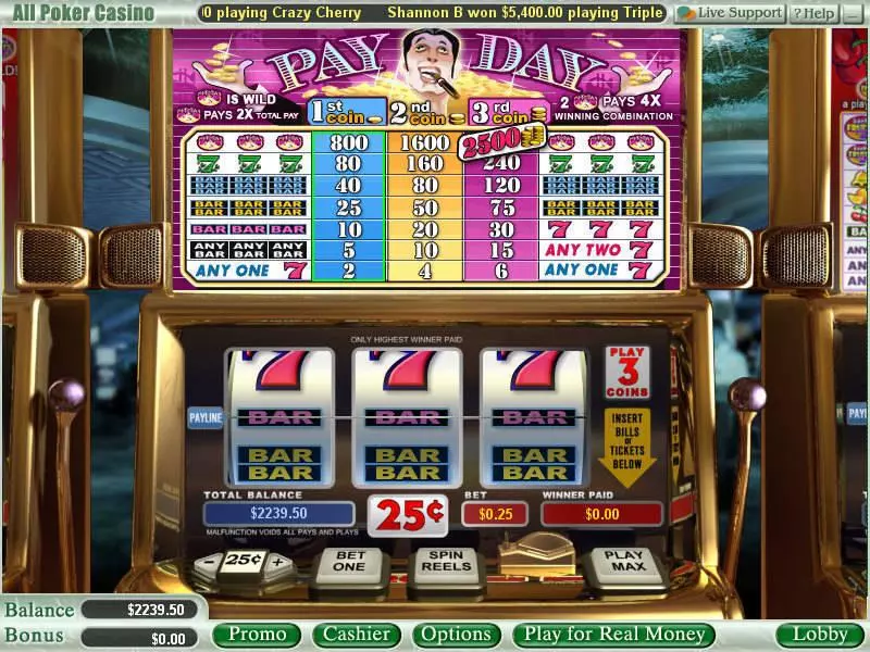 Pay Day  Real Money Slot made by WGS Technology - Main Screen Reels
