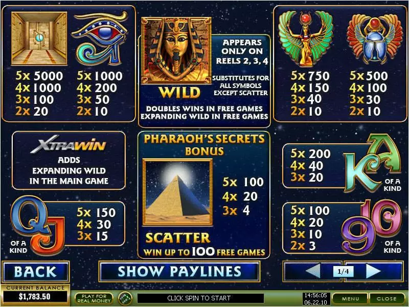 Pharaoh's Secrets  Real Money Slot made by PlayTech - Info and Rules