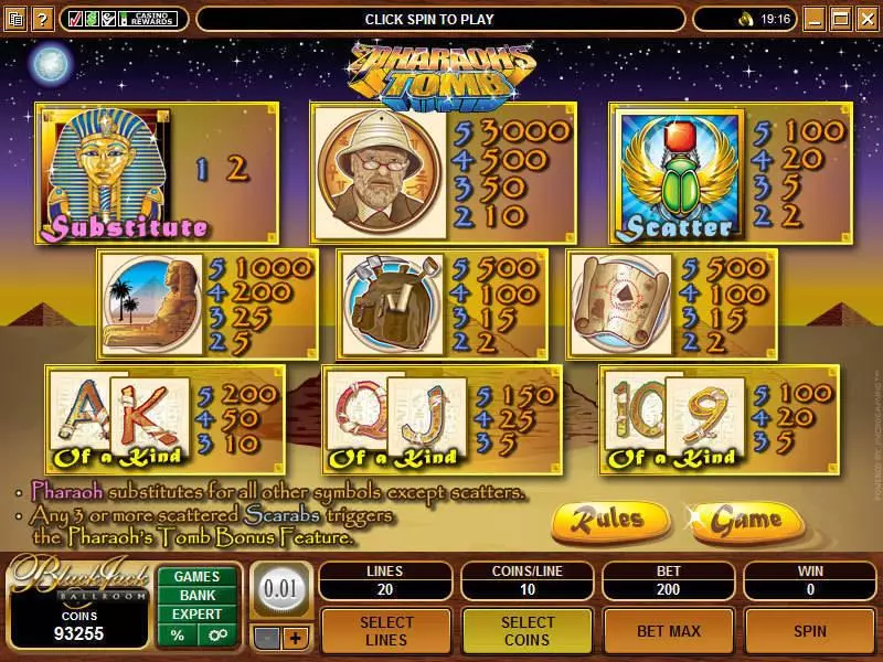 Pharaoh's Tomb  Real Money Slot made by Microgaming - Info and Rules