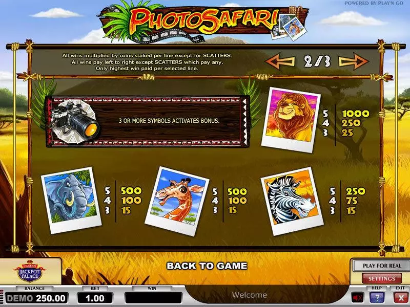 Photo Safari  Real Money Slot made by Play'n GO - Info and Rules