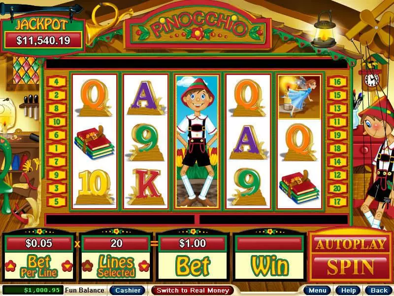 Pinocchio  Real Money Slot made by RTG - Main Screen Reels