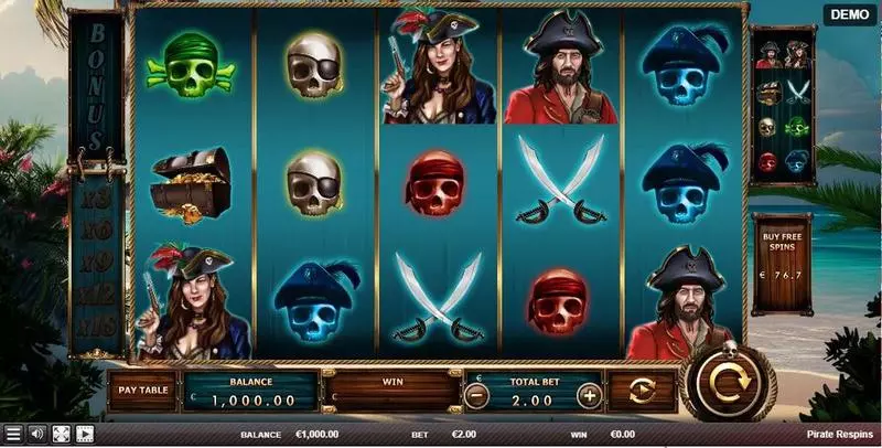 Pirate Respin  Real Money Slot made by Red Rake Gaming - Main Screen Reels