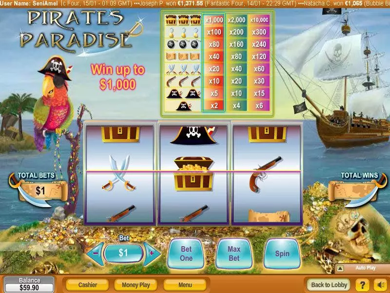 Pirates Paradise  Real Money Slot made by NeoGames - Main Screen Reels