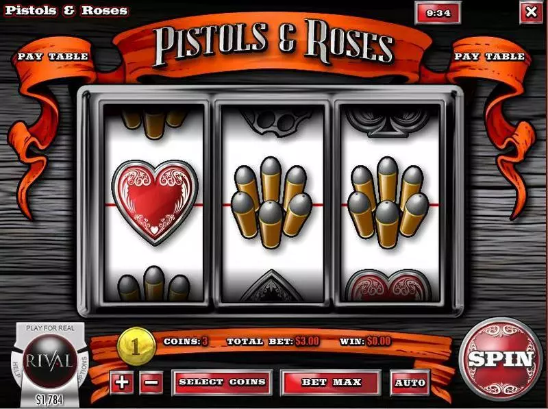 Pistols & Roses  Real Money Slot made by Rival - Main Screen Reels