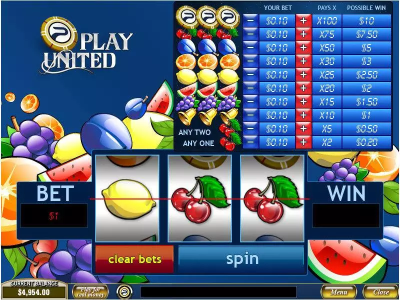 Play United  Real Money Slot made by PlayTech - Main Screen Reels