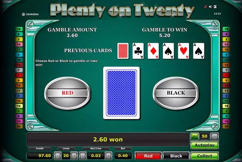Plenty on Twenty  Real Money Slot made by Novomatic - Gamble Screen
