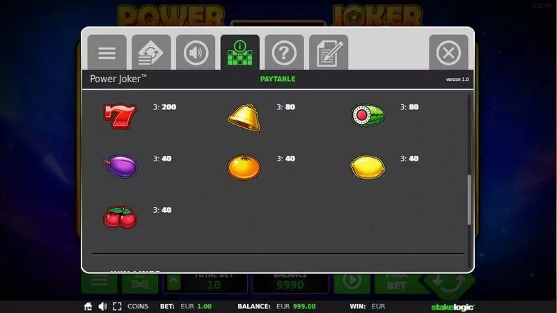 Power Joker  Real Money Slot made by StakeLogic - Paytable