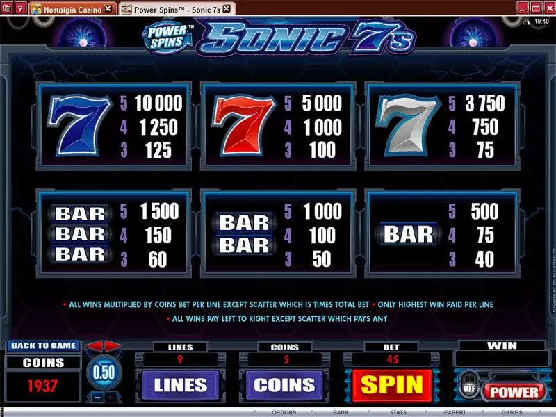 Power Spins - Sonic 7's  Real Money Slot made by Microgaming - Info and Rules