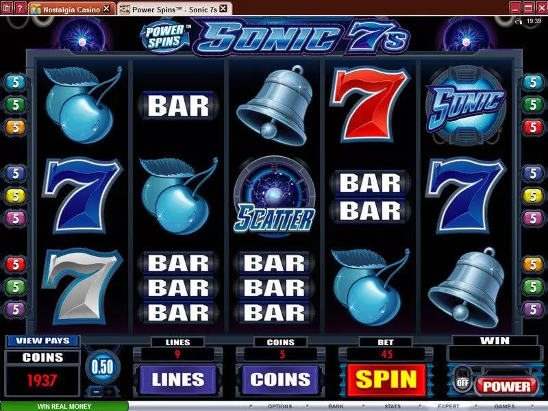 Power Spins - Sonic 7's  Real Money Slot made by Microgaming - Main Screen Reels