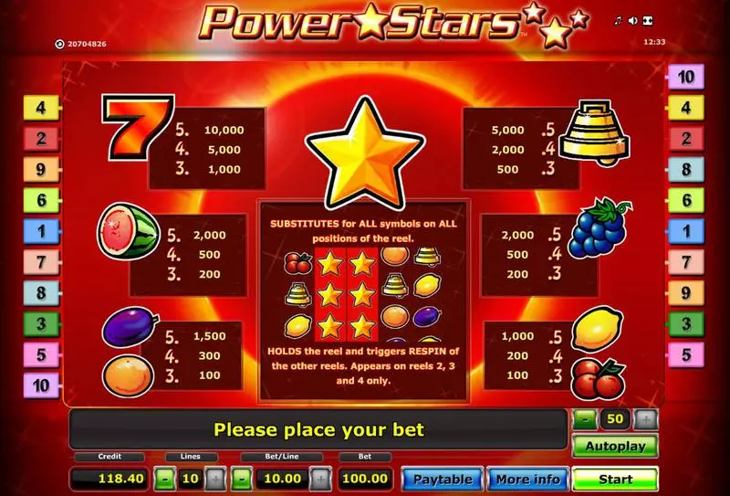 Power Stars  Real Money Slot made by Novomatic - Info and Rules