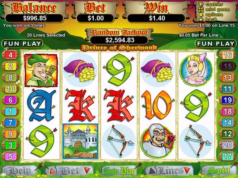 Prince of Sherwood  Real Money Slot made by RTG - Main Screen Reels