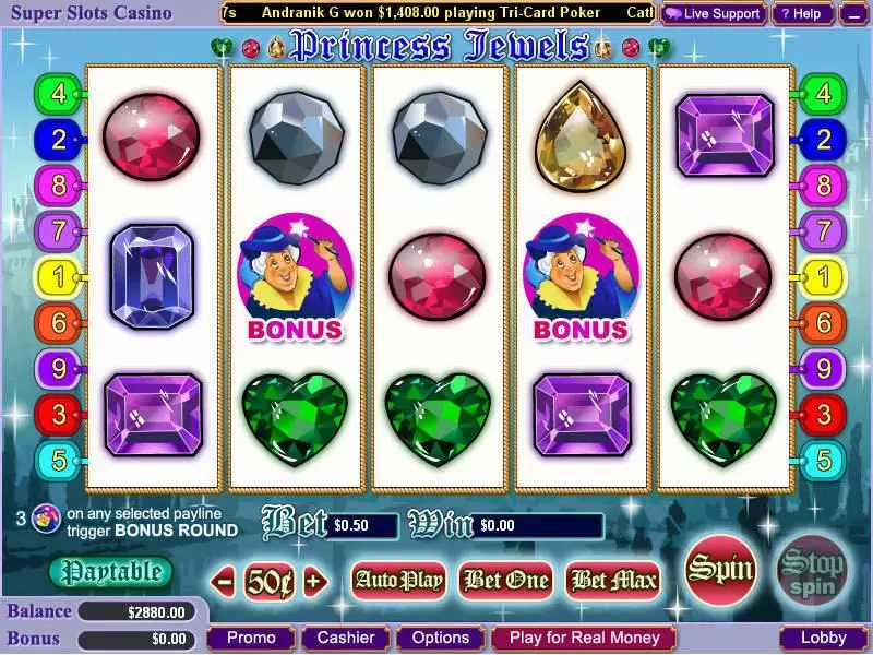 Princess Jewels  Real Money Slot made by WGS Technology - Main Screen Reels