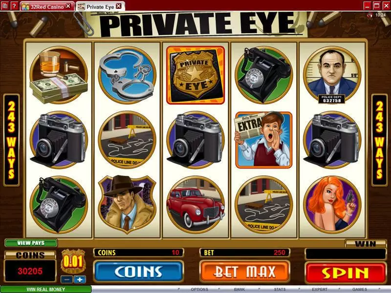 Private Eye  Real Money Slot made by Microgaming - Main Screen Reels