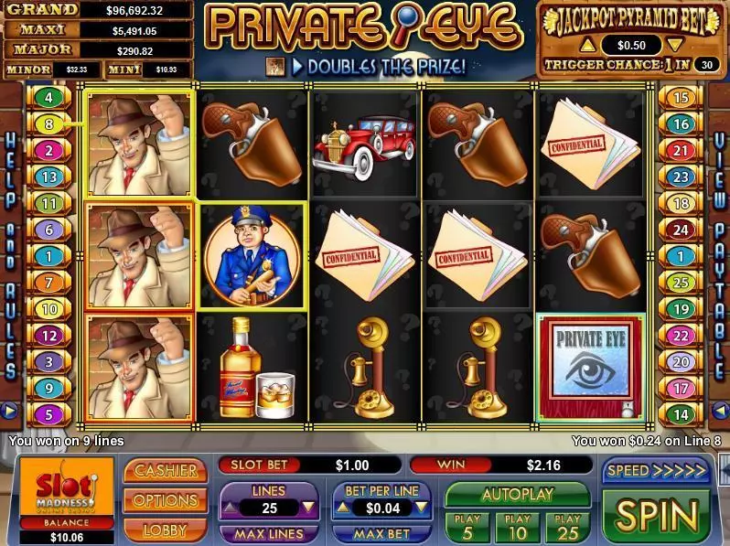 Private Eye  Real Money Slot made by NuWorks - Main Screen Reels