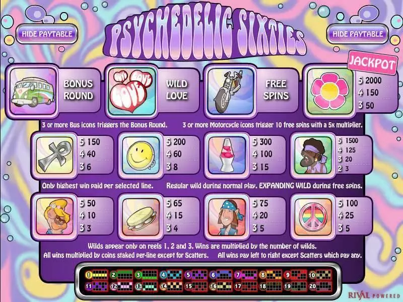 Psychedelic Sixties  Real Money Slot made by Rival - Info and Rules