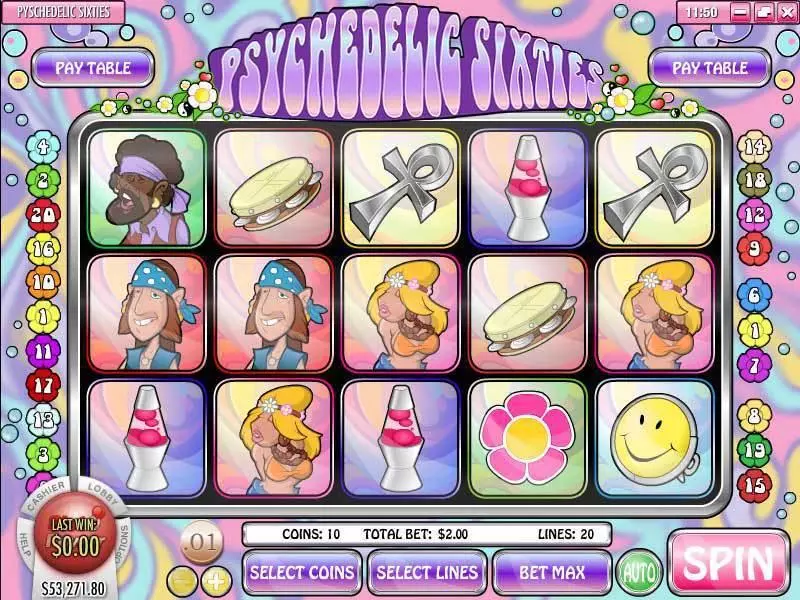 Psychedelic Sixties  Real Money Slot made by Rival - Main Screen Reels
