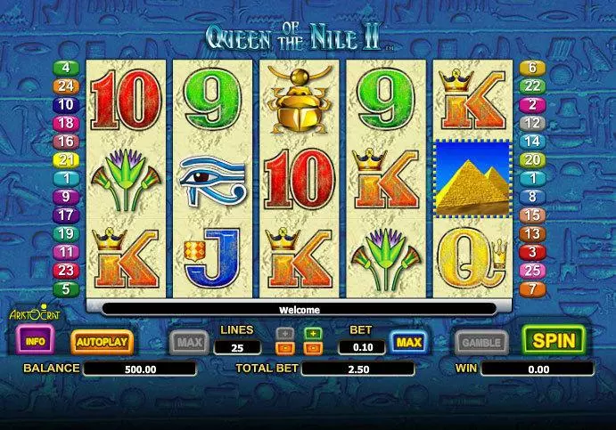 Queen of the Nile II  Real Money Slot made by Aristocrat - Main Screen Reels