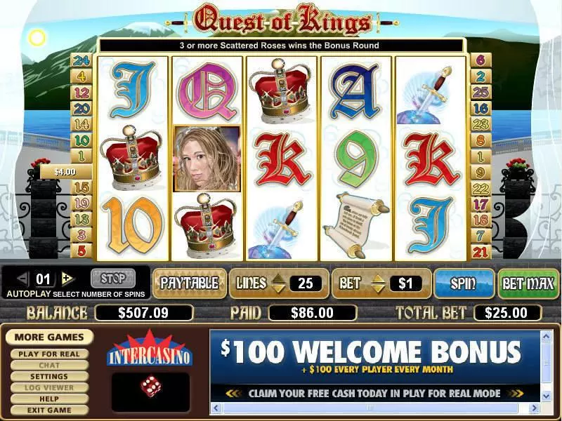 Quest of Kings  Real Money Slot made by CryptoLogic - Main Screen Reels