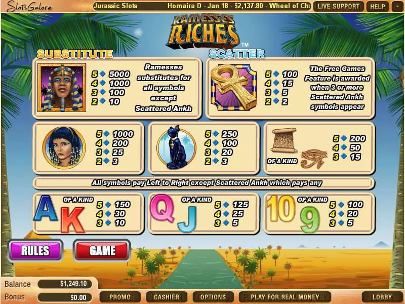 Ramesses Riches  Real Money Slot made by WGS Technology - Info and Rules