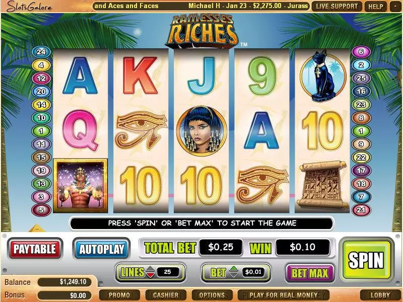 Ramesses Riches  Real Money Slot made by WGS Technology - Main Screen Reels