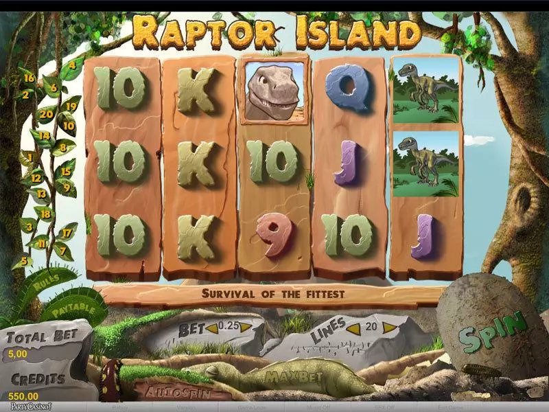 Raptor Island  Real Money Slot made by bwin.party - Main Screen Reels