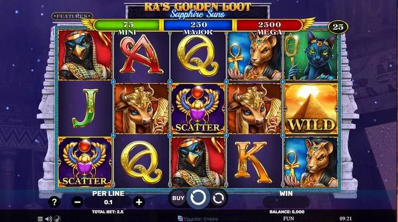 Ra’s Golden Loot – Sapphire Suns  Real Money Slot made by Spinomenal - Main Screen Reels