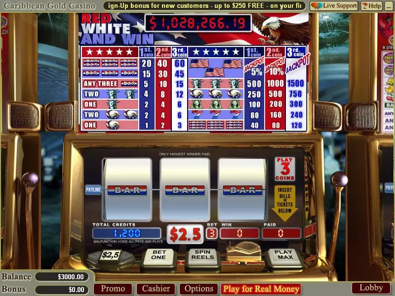 Red White and Win  Real Money Slot made by WGS Technology - Main Screen Reels