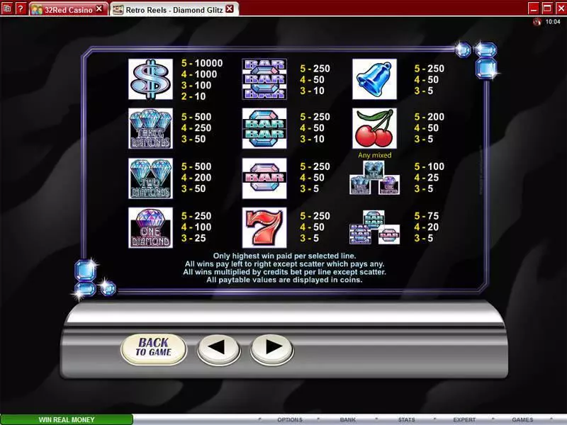 Retro Reels - Diamond Glitz  Real Money Slot made by Microgaming - Info and Rules