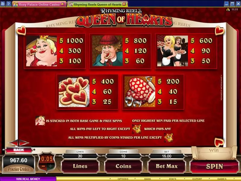 Rhyming Reels - Queen of Hearts  Real Money Slot made by Microgaming - Info and Rules